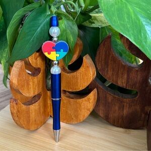 Autism Awareness Pen 🧩 Handmade Silicone Beads + Extra Ink Refill